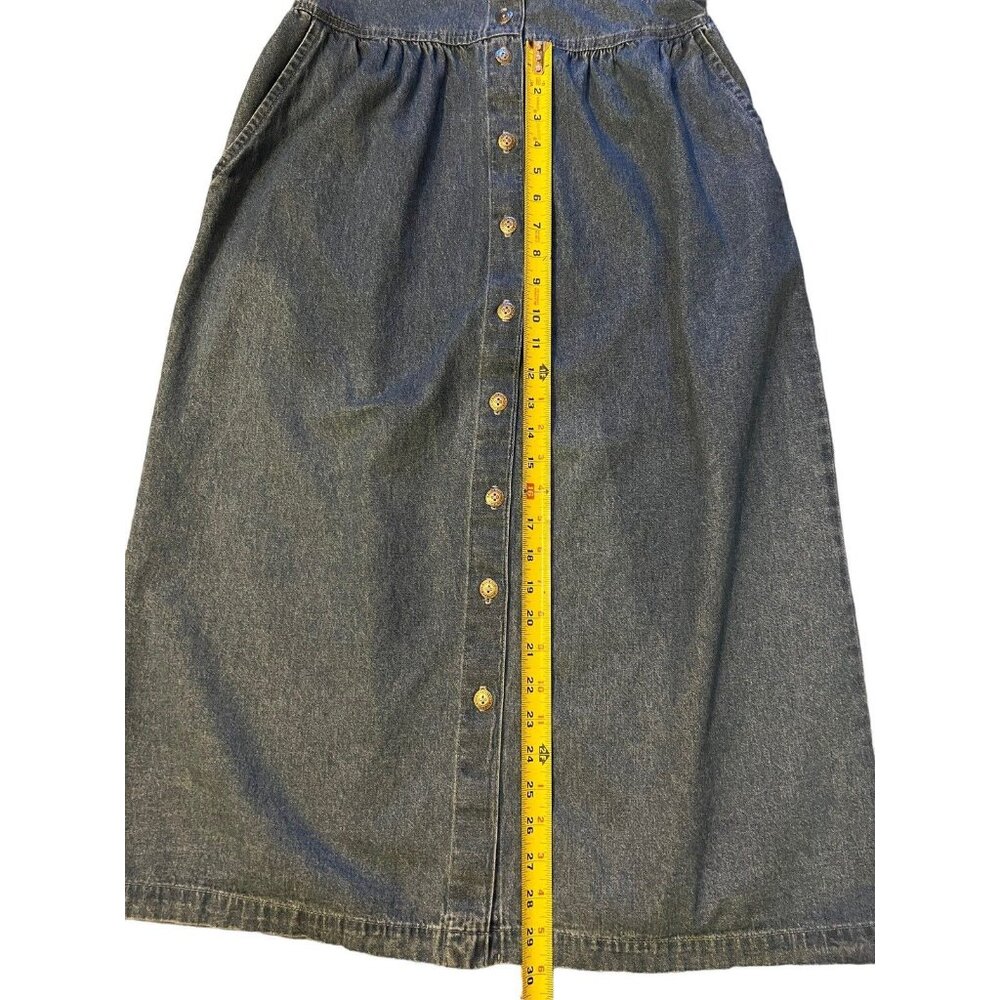 Vintage Elements Spiegel Blue Denim Dress Sz 2P Black Velvet Trim Cotton USA L/S - Picture 8 of 13
